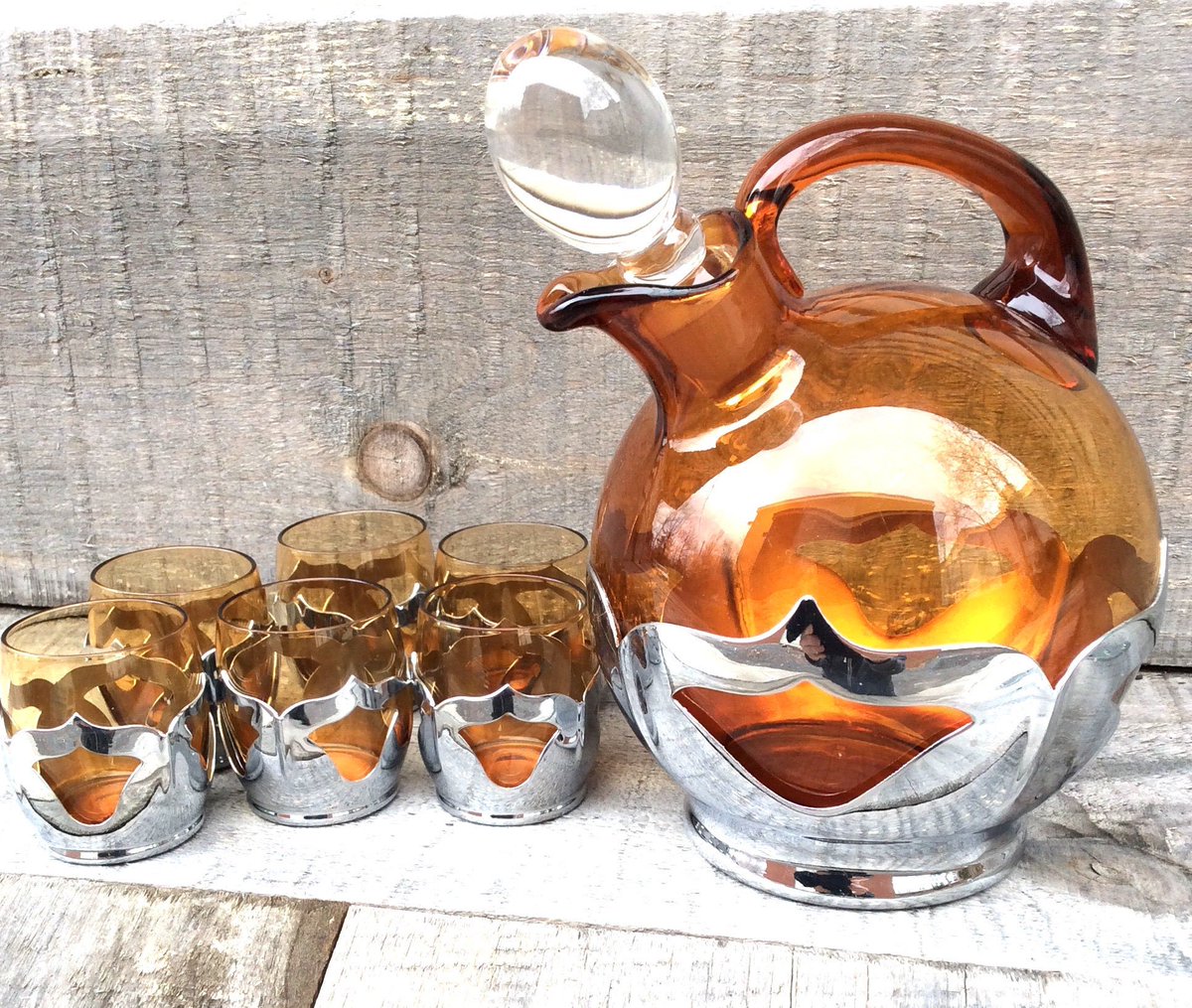 Excited to share the latest addition to my #etsy #etsyvintage #etsycanada : #Vintage #Barware #AmberGlass #Chrome #LiqueurDecanter #FarberBrothers #KromeKraft #farberbros #VintageVigo #Estatesale #Canada #mothersdaygifts #vintagebarware #artdeco etsy.me/3OwhrWx