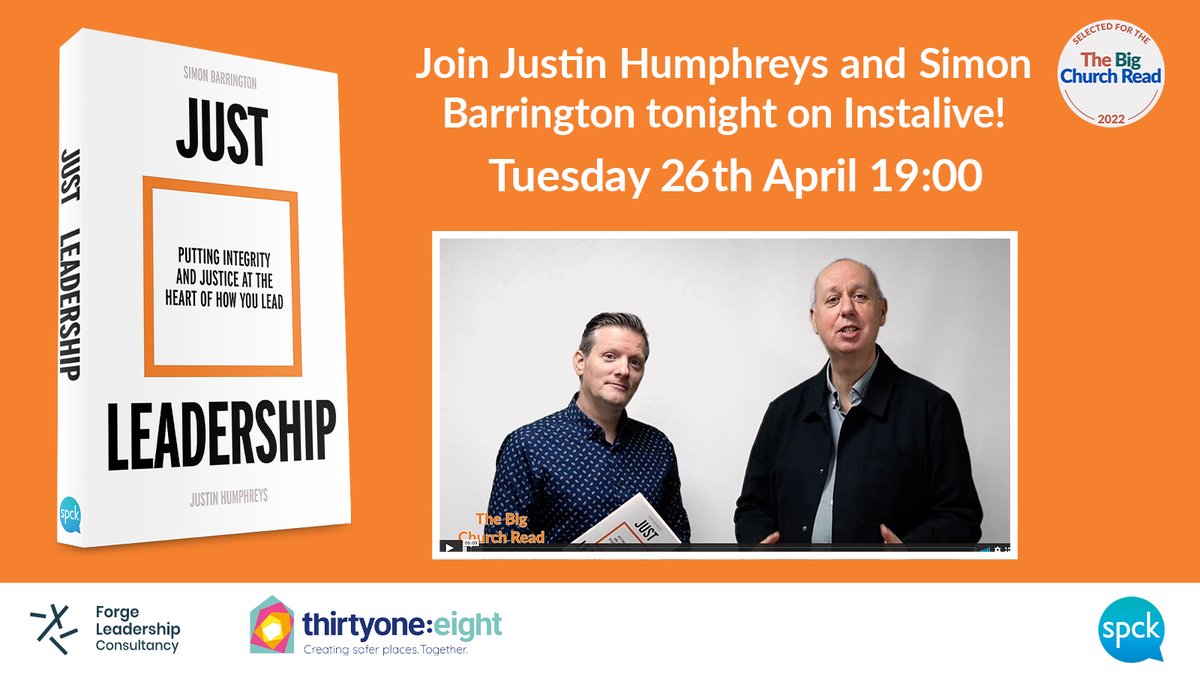 thirtyoneeight's tweet photo. TONIGHT: Don't miss tonight's launch of the Big Church Read featuring Just Leadership tonight at 19:00 with SPCK! Find out more: https://t.co/CiZ0aLMxT3 Forge Leadership Consultancy Ltd Thirtyone:eight SPCK Publishing The Big Church Read &amp; Justin Humphreys, Simon Barrington https://t.co/XsVMdHSOSk
