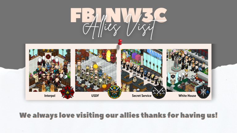 HabboFBINW3C's tweet photo. Thanks for having us Allies! Look forward to meeting up in the future! <3 @Interpol_Habbo @USDFHabbo @habbossofficial @HabboWH https://t.co/UdOVuLiTTe