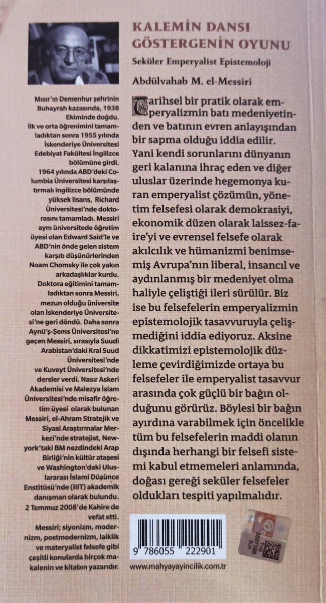 Emperyalizm, Batılı seküler etik ve epistemolojik paradigmasının yalnızca bir tezahürüdür. Temel teori sekülerizmdir ve en önemli pratiği emperyalizmdir. Gerçekten de emperyalizm, sekülerizmi uluslararasılaştıran çok büyük bir mekanizmadır.
Sahife/19