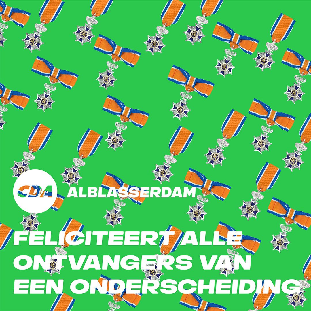 Vandaag is het de jaarlijkse lintjesregen! CDA Alblasserdam feliciteert ieder die een onderscheiding heeft ontvangen. #lintjesregen  🇳🇱