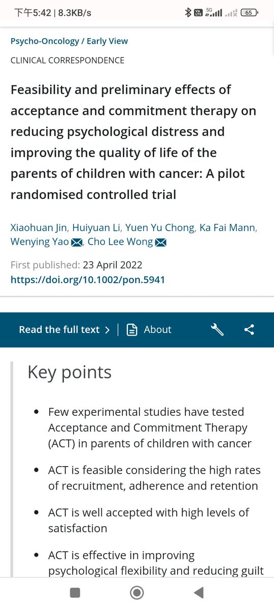 ChoLeeWong1's tweet photo. Feasibility and preliminary effects of acceptance and commitment therapy on reducing psychological distress and improving the quality of life of the parents of children with cancer: A pilot randomised controlled trial https://t.co/22LrjxzNFA @cuhknursing @ConnieChong1 https://t.co/j6VbFmSoii