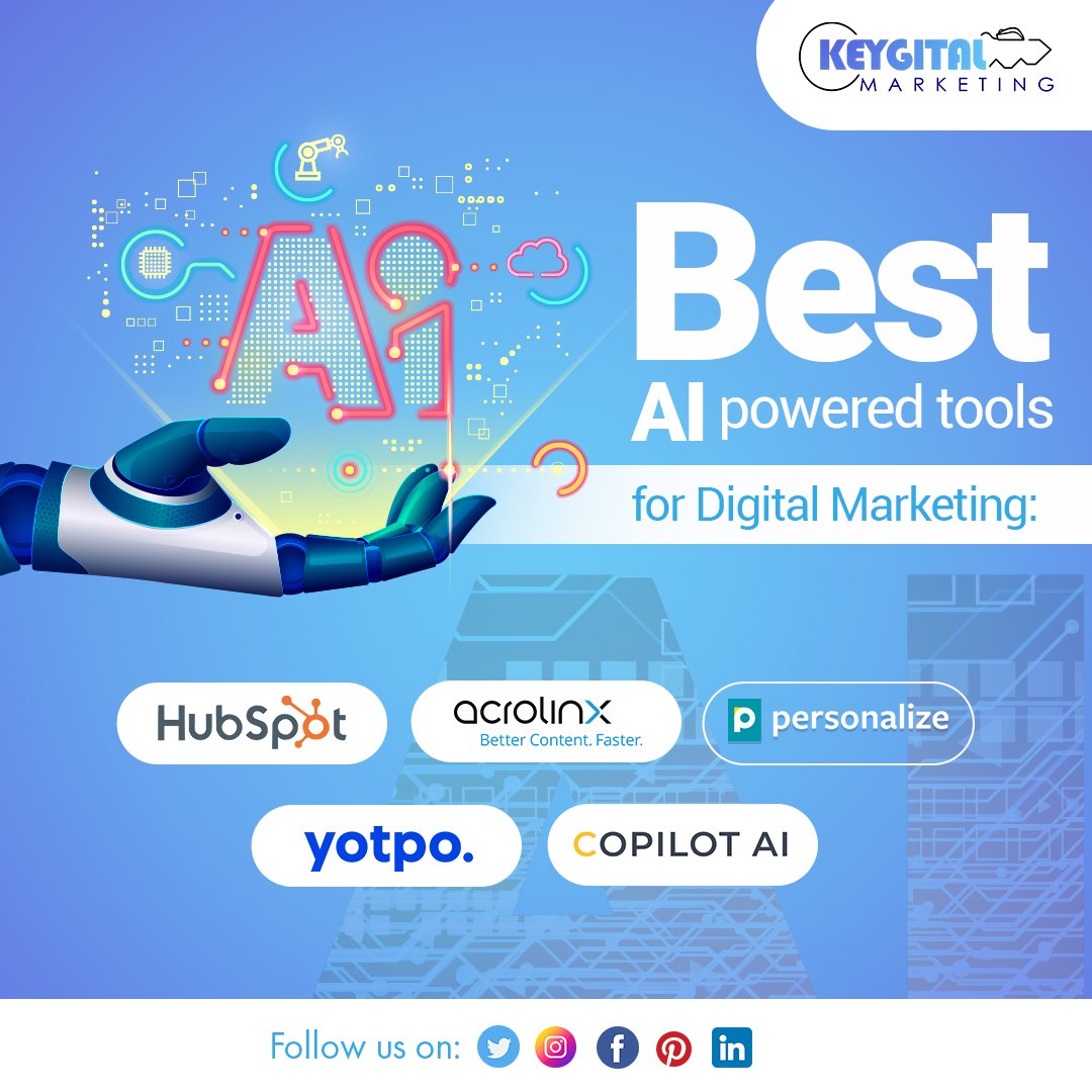 keygital's tweet photo. We all heard about how artificial intelligence gonna help the market in future but these 5 tools influenced by artificial intelligence are already helping every digital marketer in their own way. Feel free to share your favourite AI-powered tools and the reason behind them.

#ai https://t.co/tcKp8OMKh0