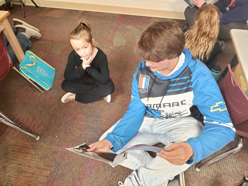 MMS 8th Graders wrote books and then went to MES to read their books The students did a good job of writing and the MES students enjoyed the books and interacting with 8th graders. Well done students and staff.