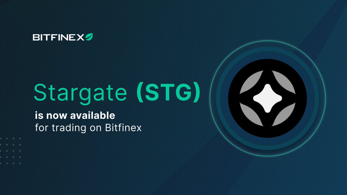 bitfinex's tweet photo. 🗣 Trading of $STG on #Bitfinex is now open!

Welcome to the Omnichain future with Stargate Finance (STG) 🌟

Discover the available trading pairs below 👇
https://t.co/s20w8MZgXv https://t.co/RzsgZNQK8v