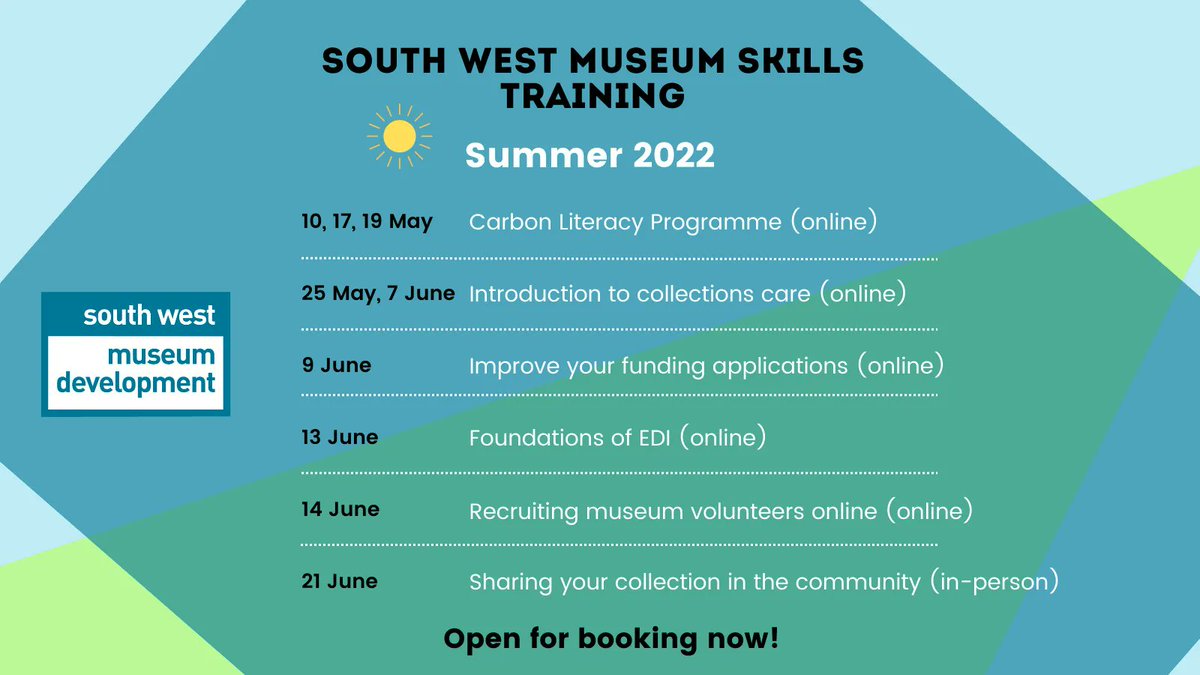 swmuseums's tweet image. OPEN FOR BOOKING!

Our South West Museum Skills Training Programme for Summer 2022 is now live.

Check out our range of exciting sessions and book your place now: buff.ly/3rRd6n9 
#Museums #MuseumDevelopment #SouthWest