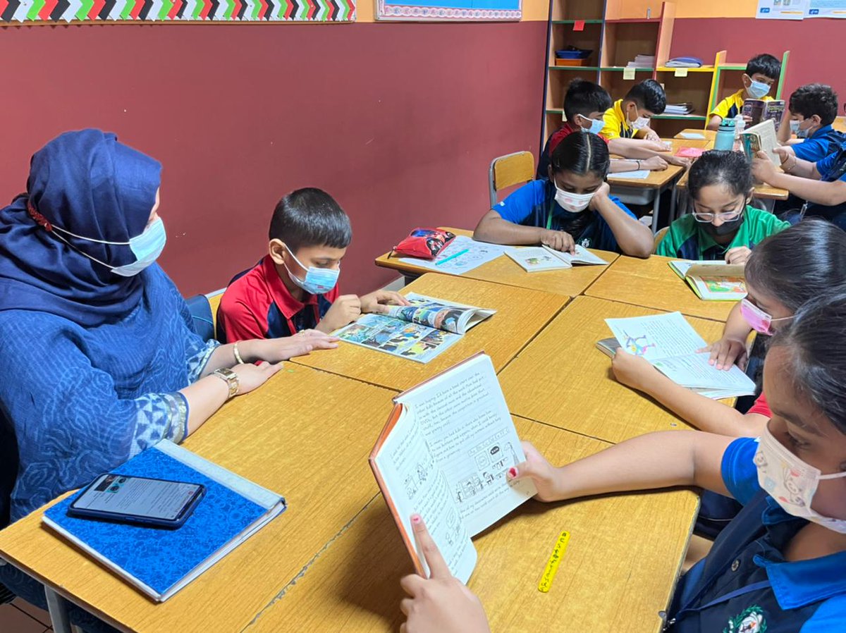dpsshj's tweet photo. ‘We lose ourselves in books, we find ourselves there too.’ Delhi Private School, Sharjah, Primary Wing aims to spread a good reading culture through DEAR Time activity – Drop Everything And Read. 
#shjspea #dpsshj #dpssharjah #moe_uae https://t.co/yPb0ehgBF1
