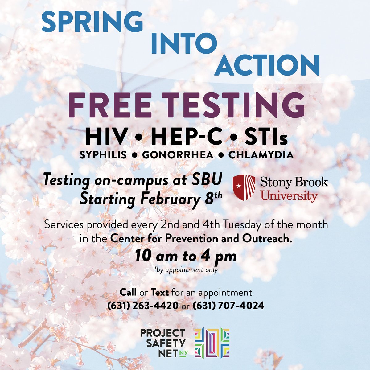 PSN_NY's tweet photo. Spring Into Action and come get tested!
Give us a call or text today to schedule your free testing!

#Testing #HIV #KnowYourStatus #PublicHealth #LongIslandTogether #PSNNY #ProjectSafetyNetNY https://t.co/FedPnsiDAU