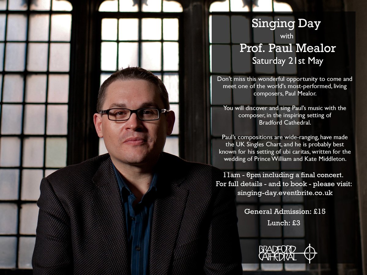 Less than a month until our Singing Day with the nation’s favourite living composer, Professor Paul Mealor! 

Buy your tickets via our website below:
bradfordcathedral.org/music/singing-…

#bradford #bradfordcathedral #music #paulmealor