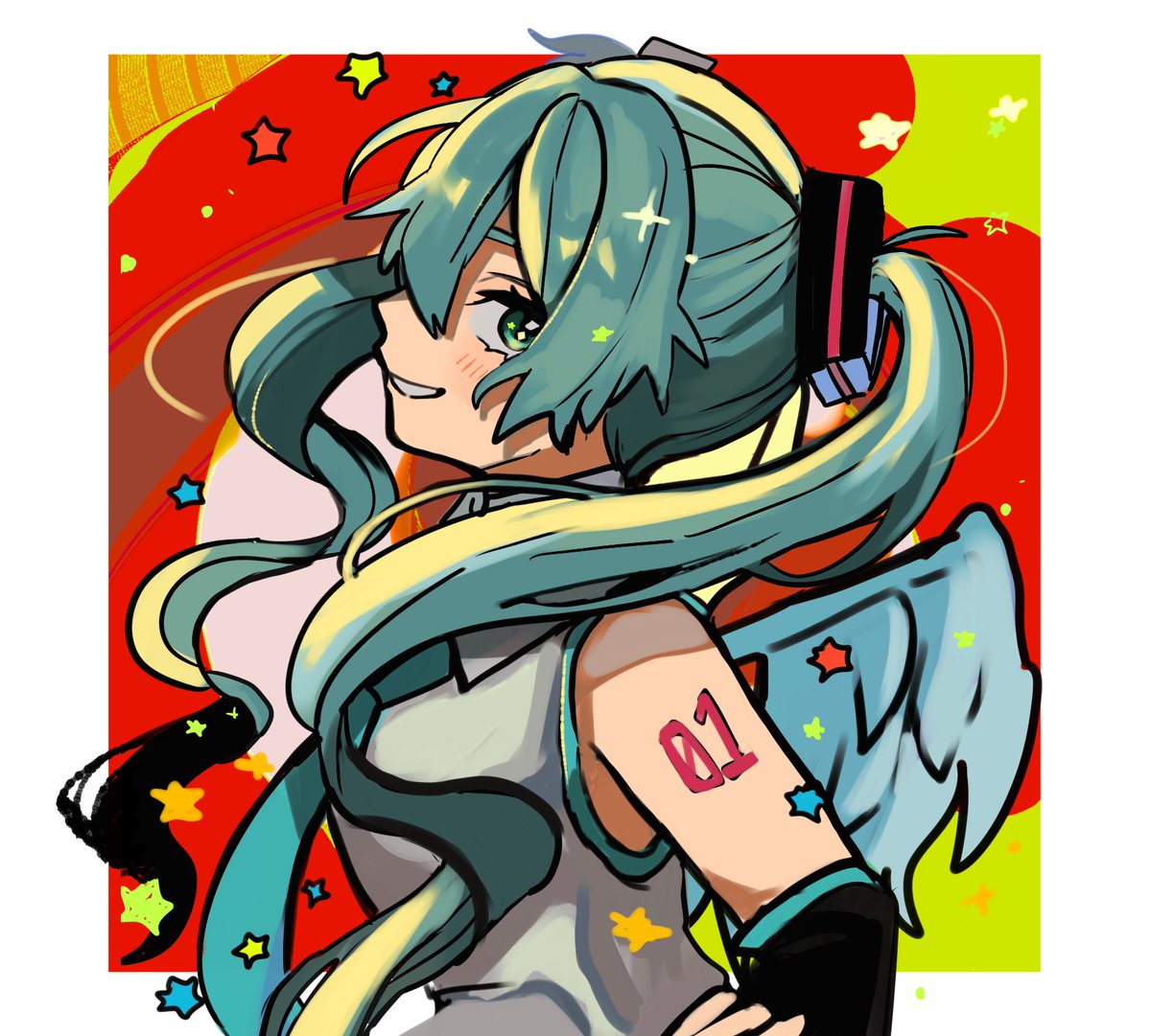 hatsune miku 1girl solo twintails long hair smile wings necktie  illustration images