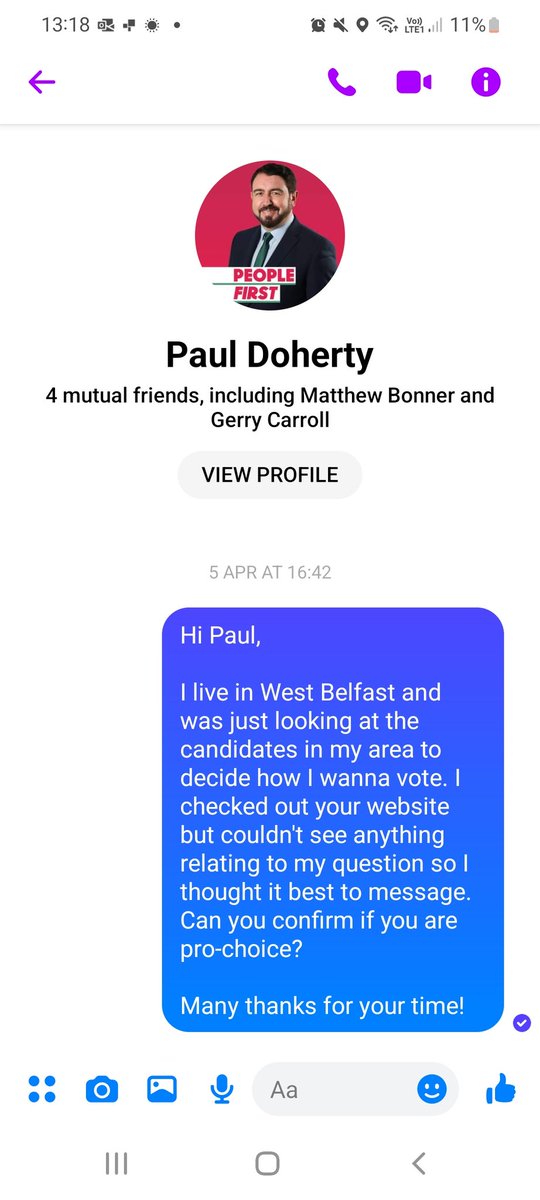 RedLipsofUlster's tweet photo. @a4cderry @PaulDohertySDLP I sent him a message asking this nearly a month ago and literally was ignored. If I can't trust you to answer a message, how can I trust you to be my MLA? https://t.co/7NqzmfyKw2