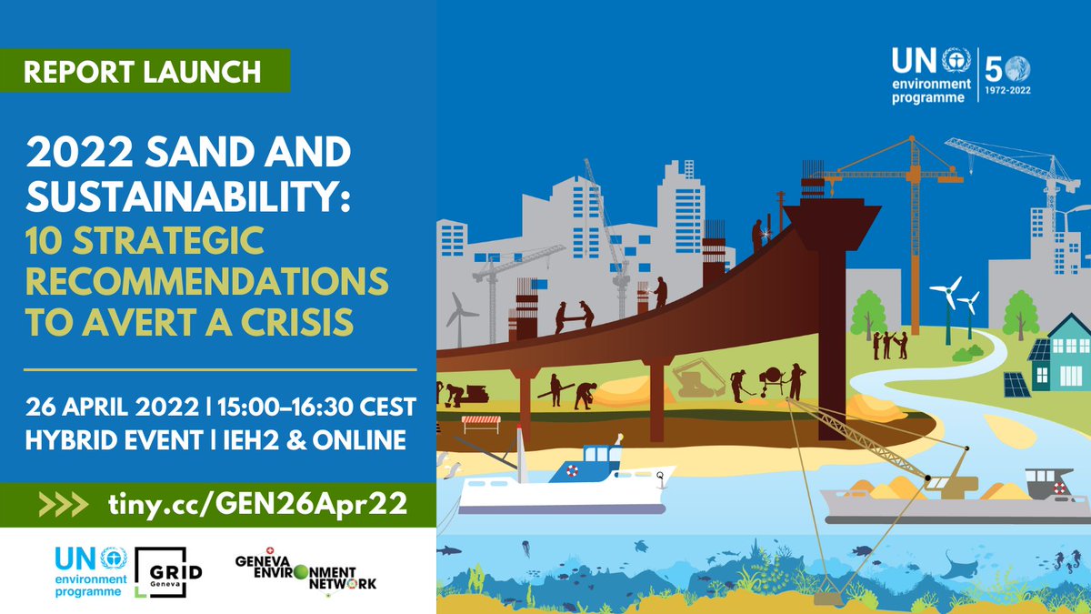 GENetwork's tweet photo. The new @UNEP #SandReport “Sand and Sustainability : 10 strategic recommendations to avert a crisis” addresses challenges in #sand extraction, use and management.

Join the launch with @GRIDgva taking place soon.
📍 IEH &amp; Online
🗓️ TODAY, 15:00 CEST
⏩ https://t.co/SzPPk9RYm4 https://t.co/SyJ5Nt6BxZ