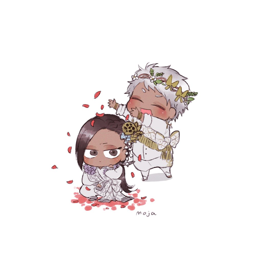 dark skin chibi dark-skinned male petals closed eyes white background dress  illustration images