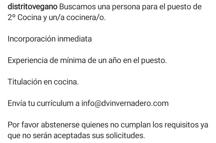 📢 Ofertas de trabajo en <a href="/DistritoVegano/">Distrito Vegano®</a> Invernadero.

Forma de contacto y requisitos en las imágenes 🙂

#Madrid #MadridVegano #ofertadeempleo #ofertadetrabajo #restaurantevegano #dvinvernadero #distritoveganoinvernadero