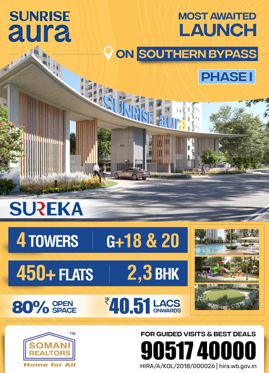 Most Awaited Launch on Southern Bypass | ₹40.51 Lacs onwards

Call +91-9051740000 for exclusive details.

#SomaniRealtors #SunriseAura #RealEstate #Kolkata