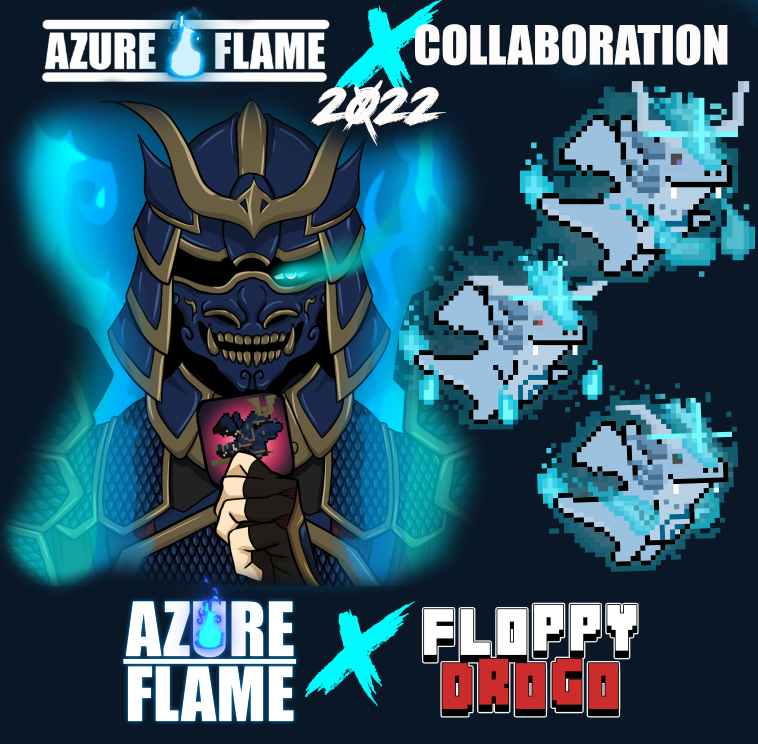 Azure Flame x <a href="/FloppyDrogoNFT/">Floppy Drogo</a> Partnership
----
twitter: x.com/floppydrogoNFT

Discord:discord.com/invite/Gj7dmpv…
----
Azure Flame x Floppy Drogo NFT:
opensea.io/assets/matic/0…
Azure Flame Mint site  : autominter.com/nft/623c046429…
Azure Mechs Mint Site" Each):autominter.com/nft/625d97bc2b…