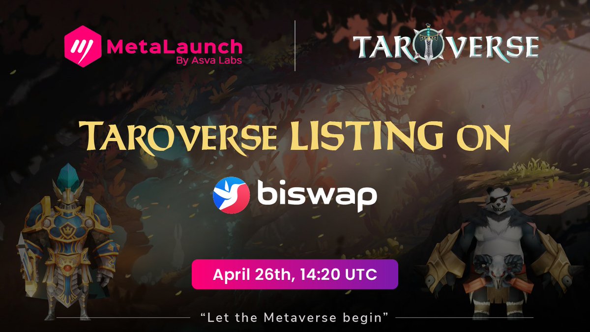 Taroverse TGE Schedule is here🔥

📝 @TAROVERSEcom $TARO will be officially listed on <a href="/Biswap_Dex/">Biswap</a> on 26th April, 2022 at 14:20 UTC

➡️ $TARO tokens will be airdropped to Public IGO and Private IGO participants according to $TARO vesting schedule 

👀Check $TARO vesting Schedule👇