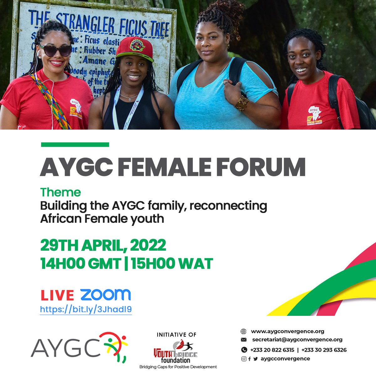 #AYGC alumni invites young African women to the AYGC female forum on Friday, 29th #April 2022. Be part of young African women reconnecting African #youth #BeyondBorders. Don't miss this! #YouthMatter #AYGC2022 #AfricanWomenLead
