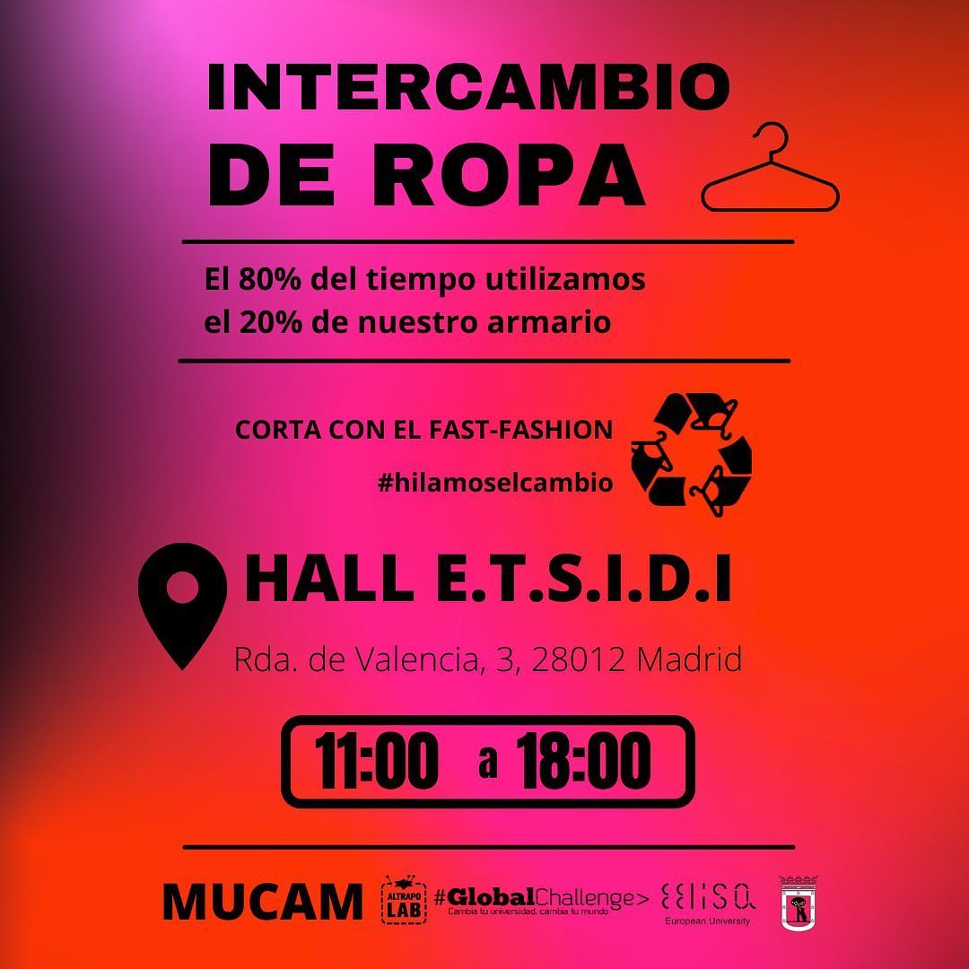 Durante los últimos meses hemos acompañado a un grupo universitario en la creación de un movimiento con su propio manifiesto en favor de la sostenibilidad de la moda (MUCAM) Esta es su 1ª acción 👇 ¡Os esperamos! 👕👚🩳👗♻️#hilamoselcambio  (👀NO es un Intercambio de Altrapo Lab)