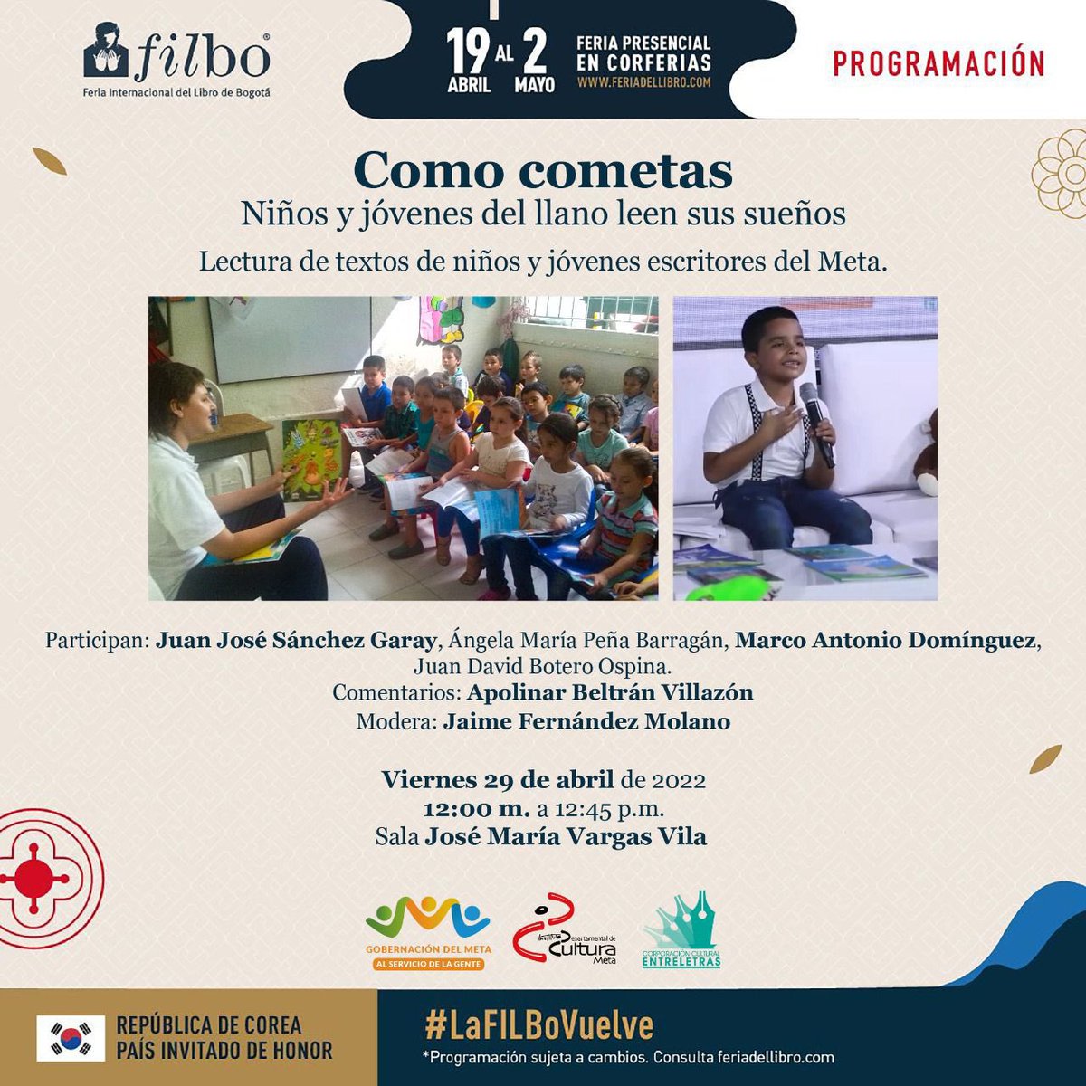 InsCulturaMeta's tweet photo. Te presentamos la programación del departamento en la @FILBogota este fin de semana, agéndate y disfruta de la literatura llanera.
#FILBo2022 #ElMetaenFilbo @CCEntreletras https://t.co/y21J5GrBOB