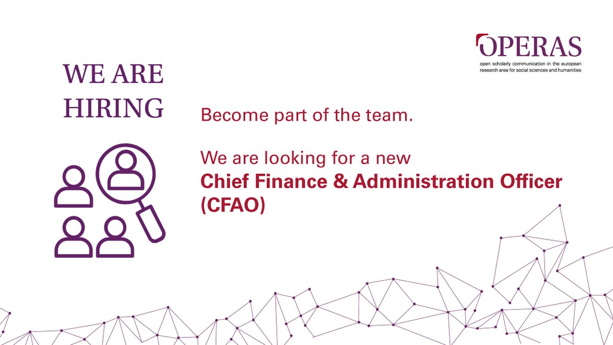 We are #hiring! 
We are looking for a Chief Finance &amp; Administration Officer (#CFAO) for our office in #Brussels.
Apply until May 13 and become part of the team: operas-eu.org/wp-content/upl…
#job #jobannouncement #researchinfrastructure #administration #scholcomm #Europe #SSH