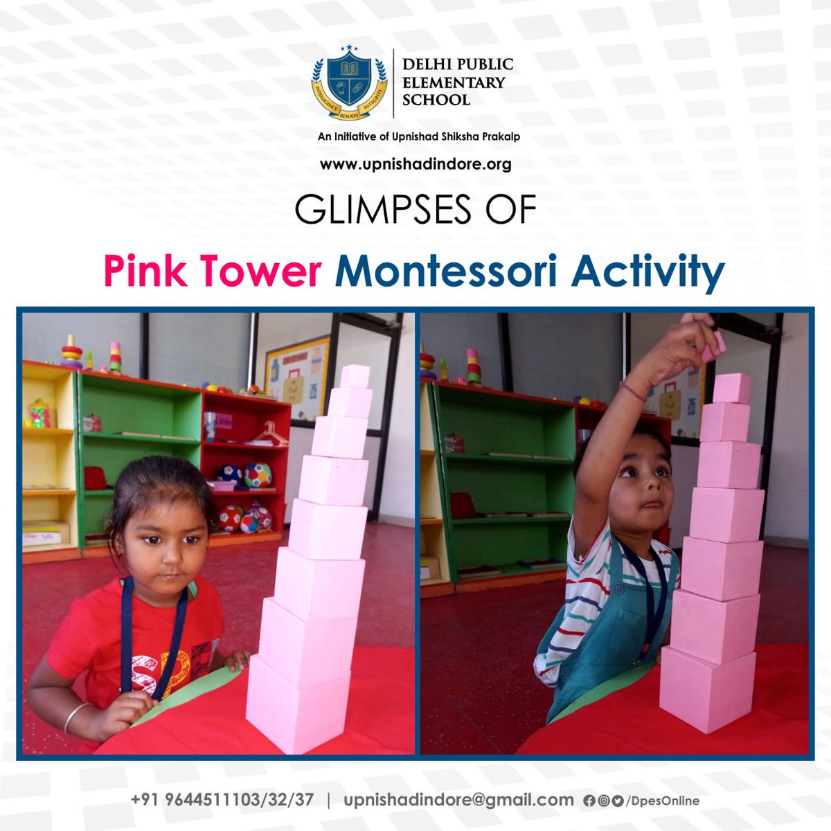 DpesOnline's tweet photo. Delhi Public Elementary School has organized Pink Tower Montessori Activity for the kids.
.
Here are the glimpses of the activity!!
.
.
#PinkTower #MontessoriActivity #Activity #Fun #Session #DPES #Indore #India https://t.co/TMXaaXqTyu