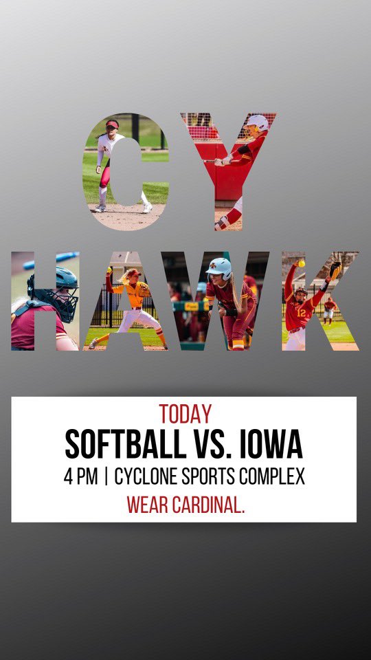 Today we support <a href="/CycloneSB/">Iowa State Softball</a> in the #CyHawk at 4pm at the Cyclone Sports Complex! #WearCardinal