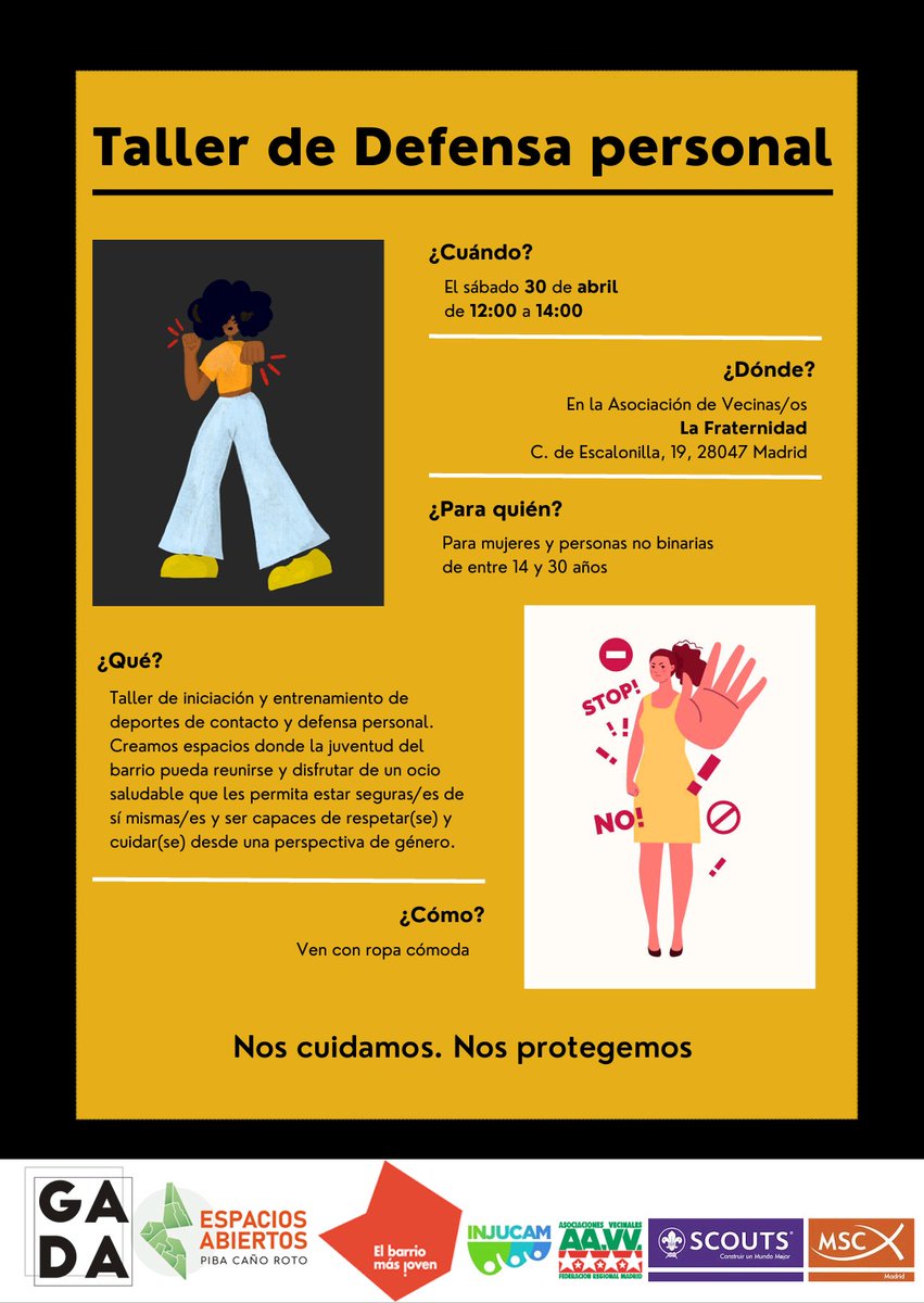 gada_asoc's tweet photo. 🥊✨Taller de Defensa Personal gratuito este Sábado 30 de 12h a 14h en c/ Escalonilla n19 ✨🥊 https://t.co/JouK5FGdpn
