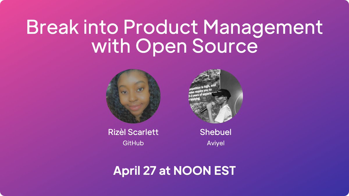 Contributing to open source isn't limited to code. Product management is also essential to open source. 

Tomorrow at noon EST, @heyshebuel will share how broke into product management with open source.

Set your reminders ⏰: bit.ly/3kbQvgy