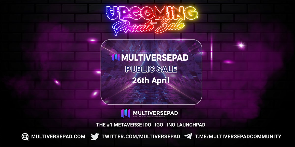 💥MTVP Public Sale FCFS on @MultiversePad is LIVE! ✅ 💶 $MTVP Price: $0.02 💰 Total Raise: $50K 🚀 Initial Mkt cap: $230K 📃 Vesting: 25% at listing, then unlocked 6% each week 🚀 Listing: April 29, 14:00 UTC Participate here 👉 app.multiversepad.com/WL0MtvpIdo.html #Launchpad #BSC