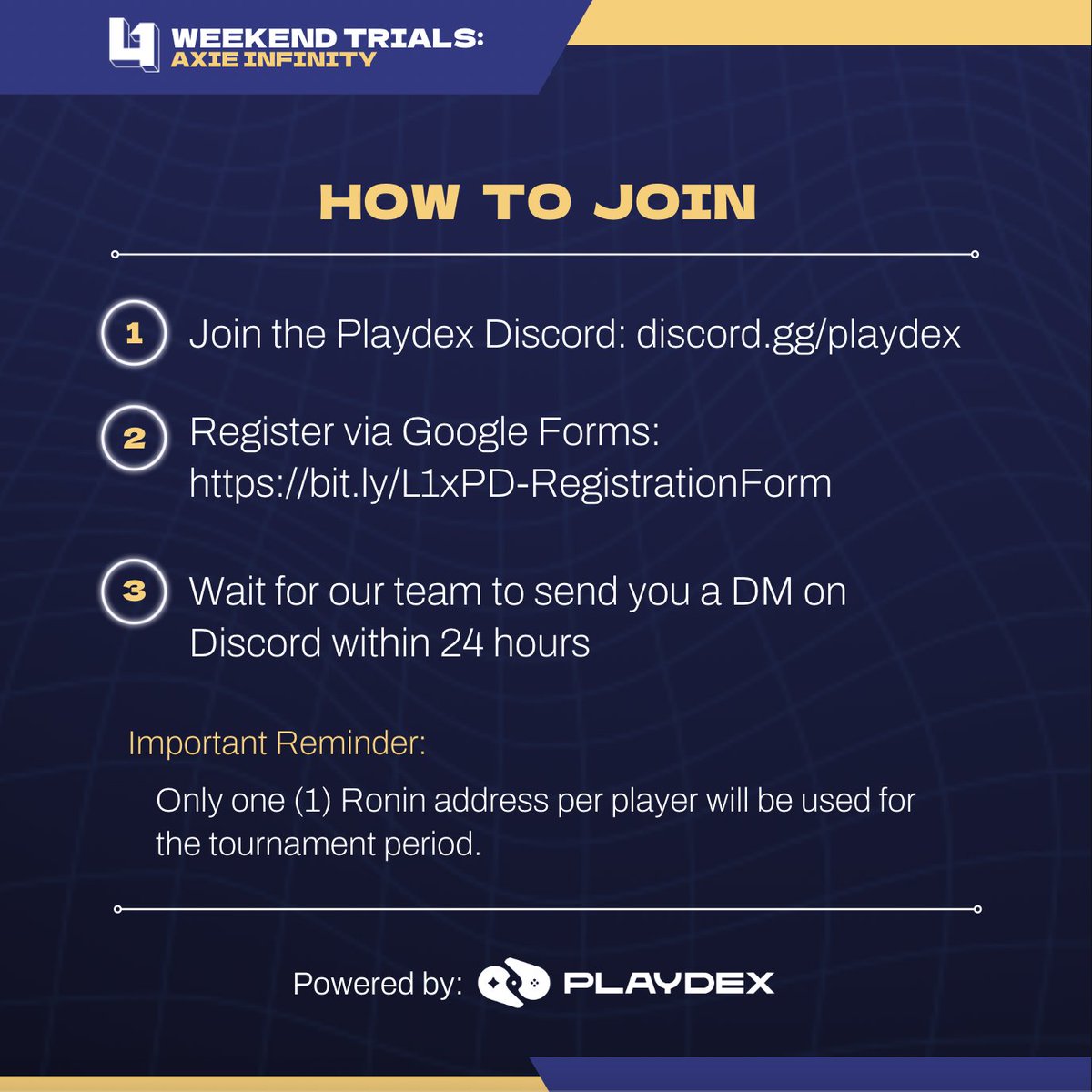 levelone_gg's tweet photo. Catch us LIVE from 7:30 to 9PM on the Playdex Facebook page! 

Follow us here: https://t.co/YuYeZzAHBQ

GLHF 🚀 

#LevelOneGaming
#PoweredByPlaydex
#AxieInfinityTournament https://t.co/eiz5k56T5y