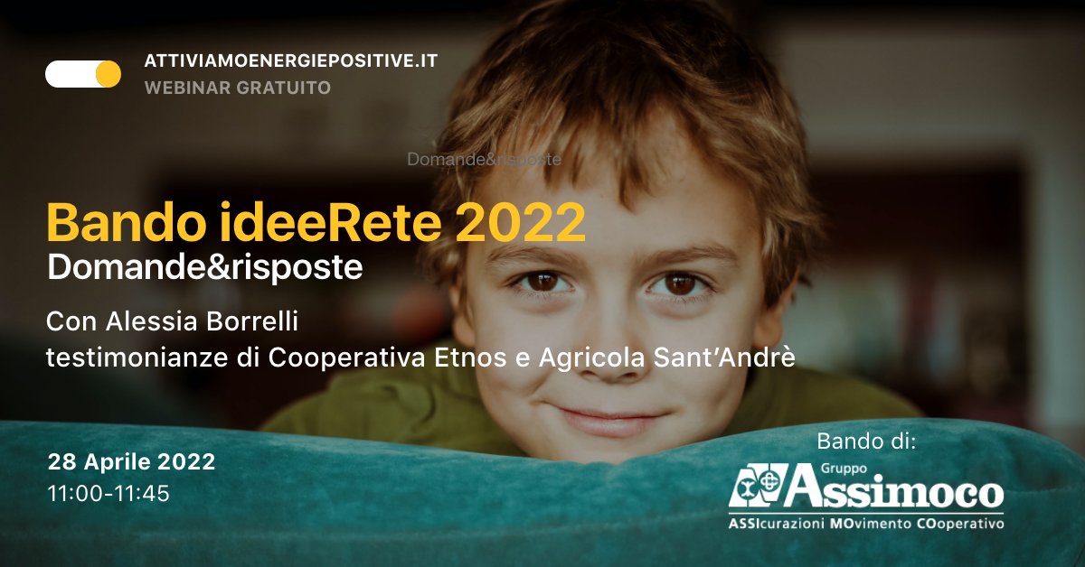 betapdb's tweet photo. 📅SAVE THE DATE: Giovedì 28 aprile!
Presentazione del bando #ideeRete 2022
🎯 700mila euro per sostenere progetti capaci di immettere nuova vita nelle #comunità e nei territori
Promemoria e diretta: https://t.co/pZ7Is1k4rb
#sostenibilità #finanziamento #bando https://t.co/jgqf2Fvr4U