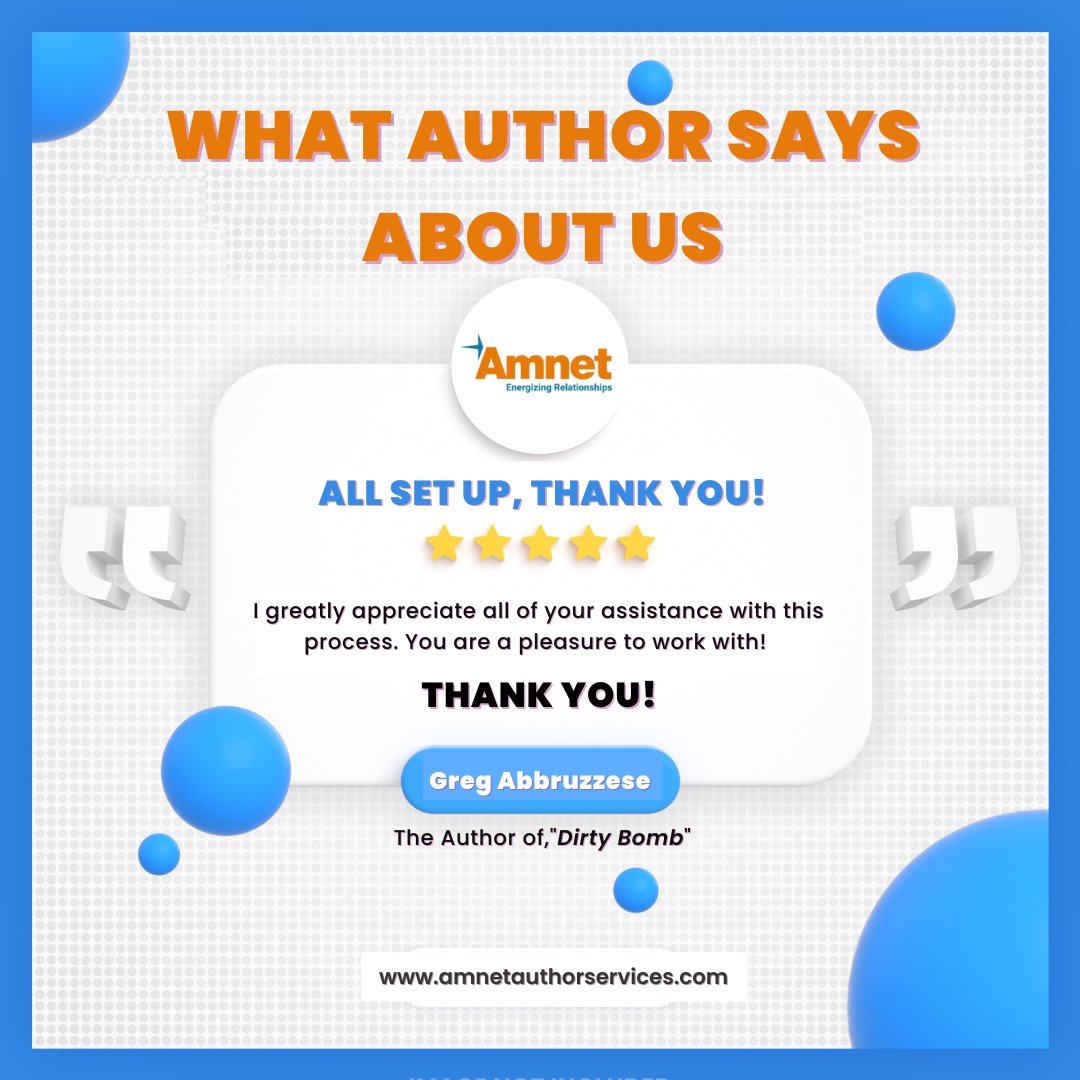 Amnetservices's tweet photo. There really is no better way to gain trust and prove the validity of your #brand than #customer testimonials. So we’re grateful for reviews from #authors like #gregabbruzzese

Visit - https://t.co/z4iM6gsoVH

#amnetauthor #testimonial #TestimonialTuesday #customerreview https://t.co/TqRXrvt2gU
