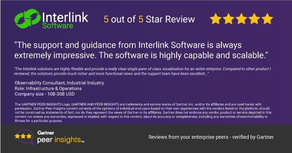interlinksw's tweet photo. @interlinksw https://t.co/jvfrpmupc9 - Another customer reviews Interlink with a 5 star rating for our capabilities, support &amp; the scalability of our AIOps Platform!

See the latest review on Gartner® Peer Insights™.
#gartner #gartnerpeerinsights #EnterpriseIT #itops #aiops https://t.co/DR9371GZma
