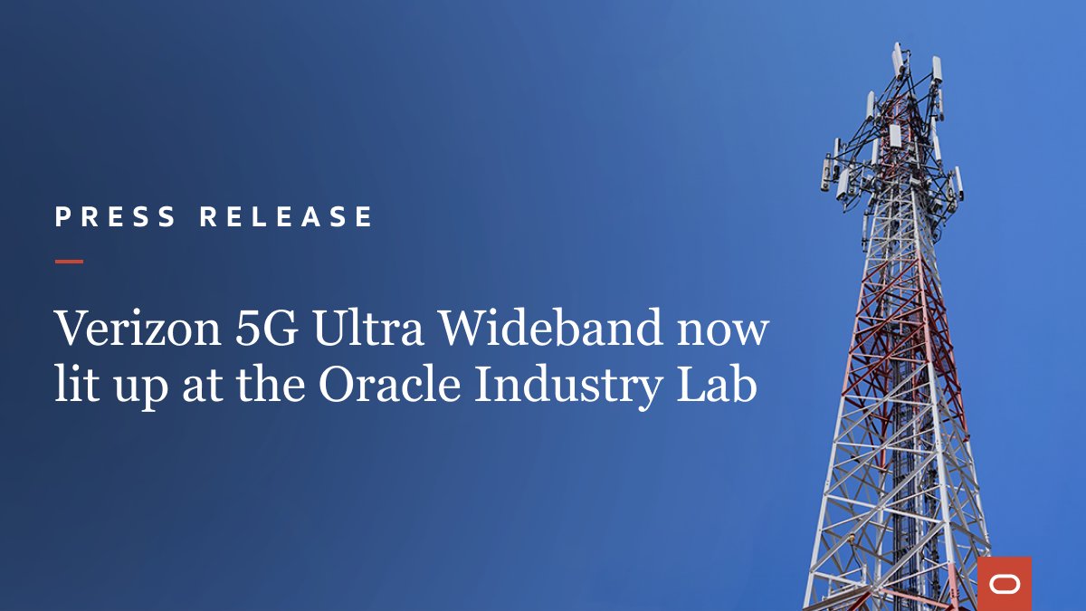 Oracle's tweet image. Building the future of industries with @Verizon #5GUltraWideband. Learn how our partners and customers can explore, create, and test 5G use cases at the #OracleIndustryLab! social.ora.cl/6015Khf99