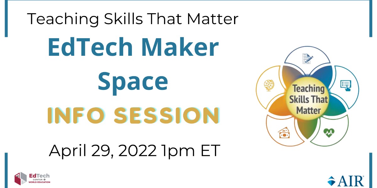 On April 29th at 1pm ET, join us for the next EdTech Maker Space to hear about how we're leveraging #OER, #teachers, and #technology to enhance Teaching Skills That Matter. @Education_AIR  Register now! 🔗 fal.cn/3o623
