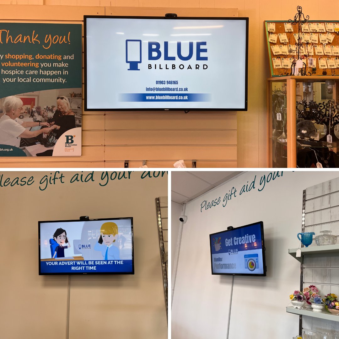 bluebillboard1's tweet photo. We were delighted to recently install 4 new screens at St Barnabas House #Storrington, #LyonsFarm, #Durrington and #Wick 🖥

It's a first for this well loved charity in #Sussex, as they have never previously had 3rd party #advertising or digital #screens in their #retail space! https://t.co/5BwQ1Wklvn