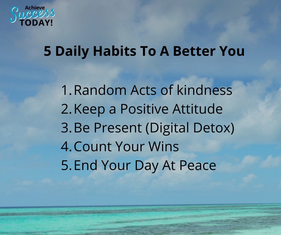 5 Simple Daily Habits that will make your day better, but will impact those around you and improve your life as the compound effect kicks in.

Spend more time being present with those you meet, listen, pay attention and smile.

#Tuesdayvibes #success #happy