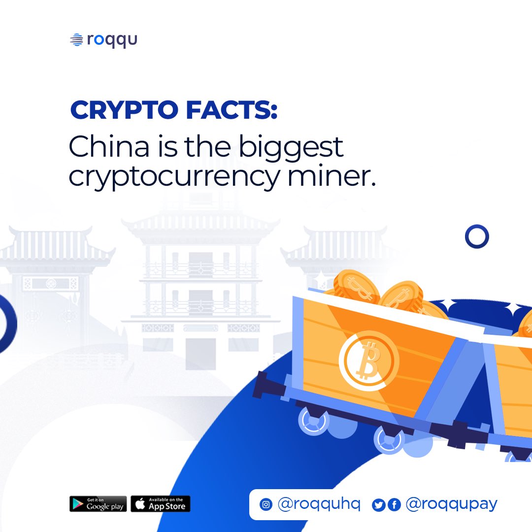 roqqupay's tweet photo. Well, who would have thought that? 

Mining of cryptocurrency is the process of verifying transactions before they’re placed on the Blockchain’s ledger. 

China controls around 75% of the mining network. 
Learn more, visit https://t.co/qIua6nYDwo for more!
#roqqufacts https://t.co/sULppLcTtY