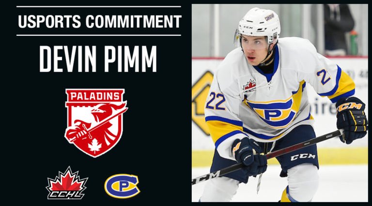Commitment Alert 🚨 
<a href="/CPCANADIANS/">Carleton Place Canadians</a> 2001 D and Kanata, ON native Devin Pimm has committed to <a href="/USPORTSca/">U SPORTS</a> <a href="/RMCMensHockey/">RMC Paladins Hockey</a> for 2022-23.

📷 icelevel.com
Graphic | Mark Kelly

🗞 | thecchl.ca/commitment-ale…