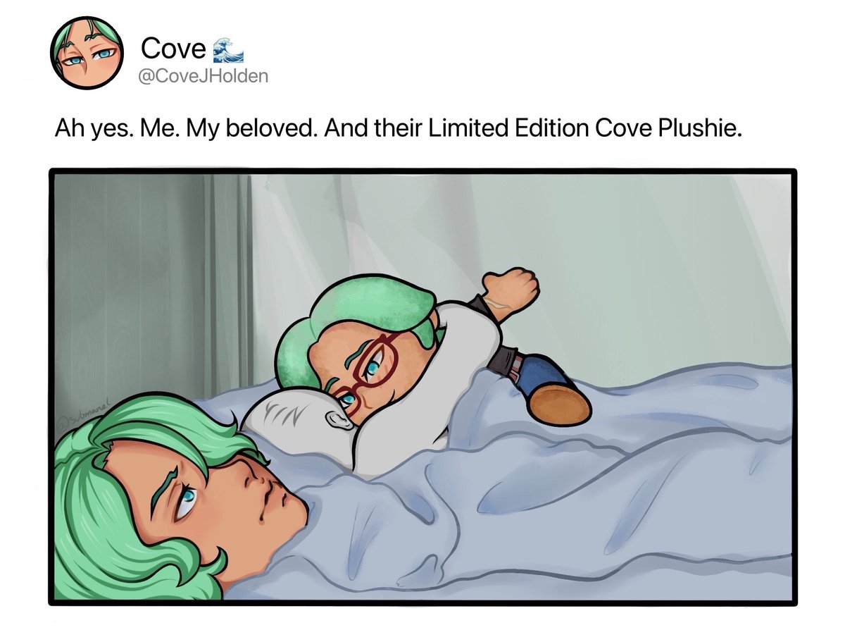 submanel's tweet photo. I'm sorry but I just had to draw this. Cove is jealous even if it's his own plushie 😸 
#coveholden #covejamesholden #ourlife #ourlifebeginningsandalways #olba #meme #art #myart #fanart #olbafanart #cove https://t.co/tR76Bxw0NG