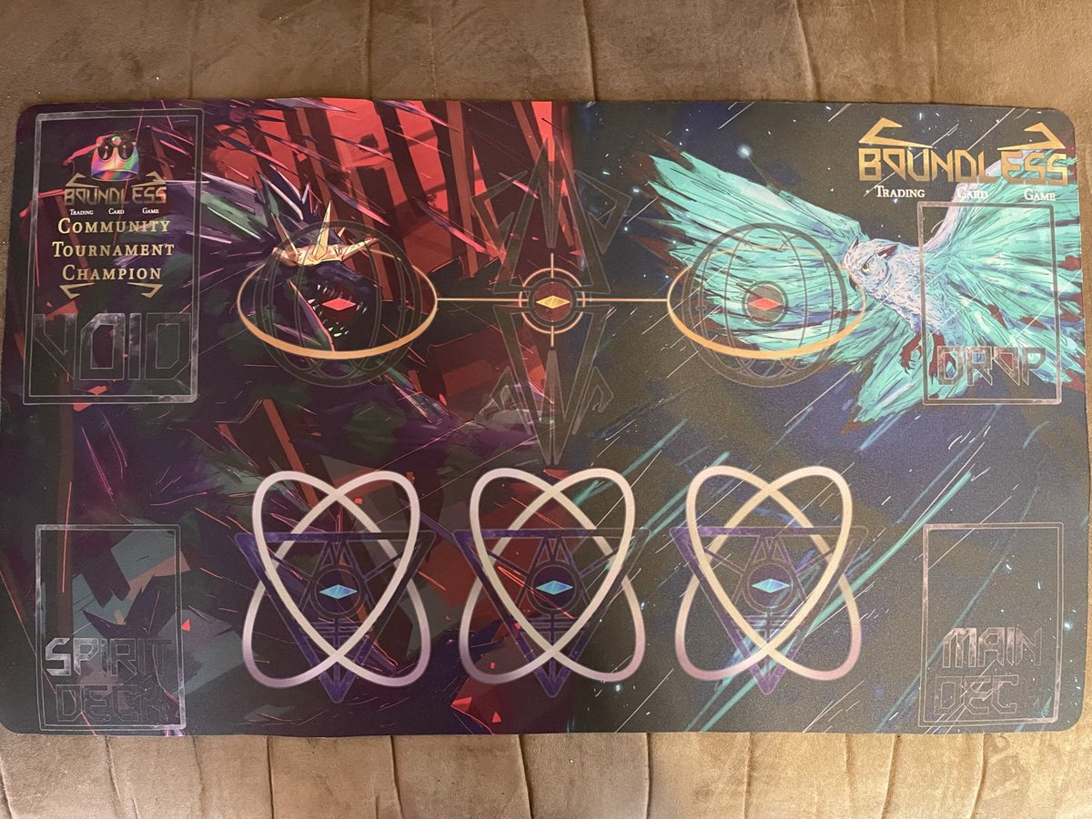 officialbtcg's tweet photo. Our first Community Champion has received their rewards!

Congrats to username “egghead” on our Discord!

They may have pulled 2 of the same stamped card from their Champion Packs, but at least they’re beautiful. And that playmat 🤩

Win some for yourself in our next tournament! https://t.co/e6G7ysmSpx