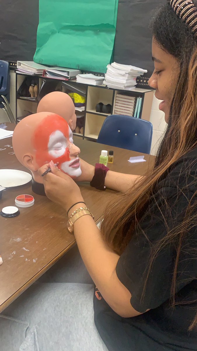 Northwestern Students practice applying Everyman character make-up!  Go Trojans