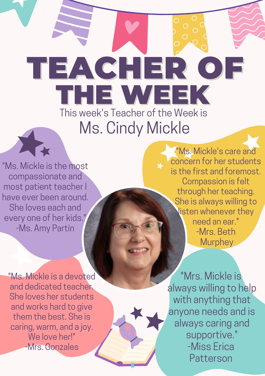 Congratulations to our 5th-8th Teacher of the Year, Ms. Mickle! She was also presented with Teacher of the Week yesterday! #hickersonhawks