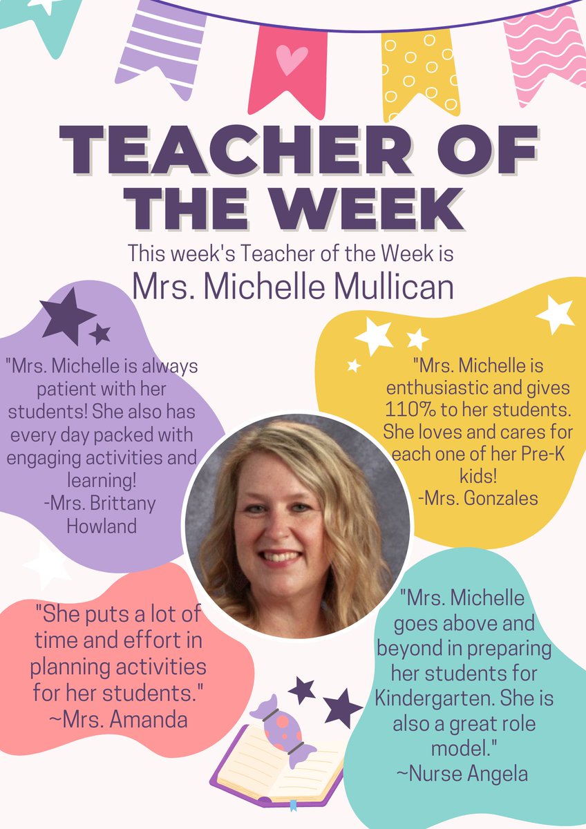 Congratulations to our PreK-4th Teacher of the Year, Mrs. Michelle Mullican! She was also presented with Teacher of the Week yesterday! #hickersonhawks