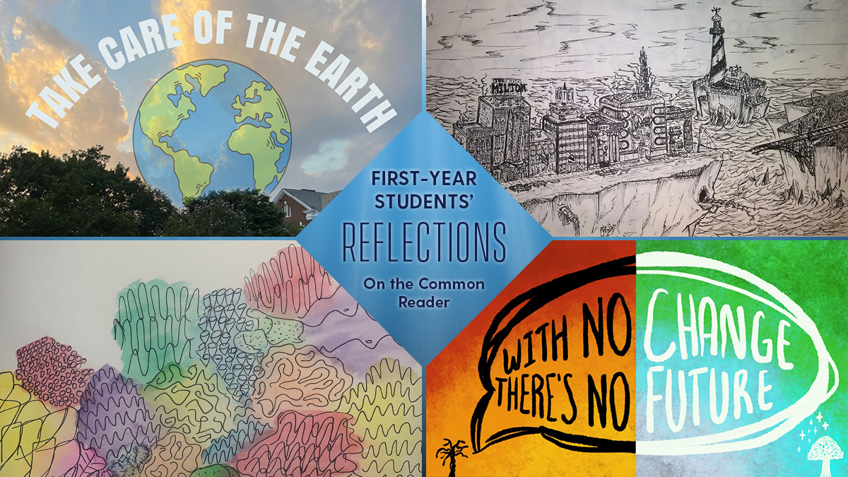 UDLibrary's tweet photo. First-year #UDel students shared thoughtful and thought-provoking reflections on climate change after reading Under a White Sky: The Nature of the Future by Elizabeth Kolbert. Explore some of their art, reflections and inspirations: https://t.co/3NOeX66k5T https://t.co/66l4nzXpyb