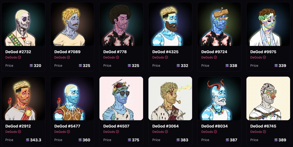 PixelRainbowNFT's tweet photo. When you scroll #DeGods on @MagicEden I feel like the 'true' floor right now is in the 420 $SOL range. There's a half dozen desperate-to-sell #Deadgods, and some handsome #DeGods too, but the real party line is 420.

Only 4 more till @deTatCon, yesterday was 7-8. We #Deink'n! https://t.co/RdneHqiY7i
