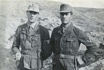 MinnesotaSpy's tweet photo. April 26, 1944: #OTD #SOE commandos kidnapped a Nazi General. Photo: Patrick Leigh Fermor &amp; Billy Moss in Crete, April 1944, wearing German uniforms: #WW2  https://t.co/D44TNbJqa8 https://t.co/g7SB6ip42S