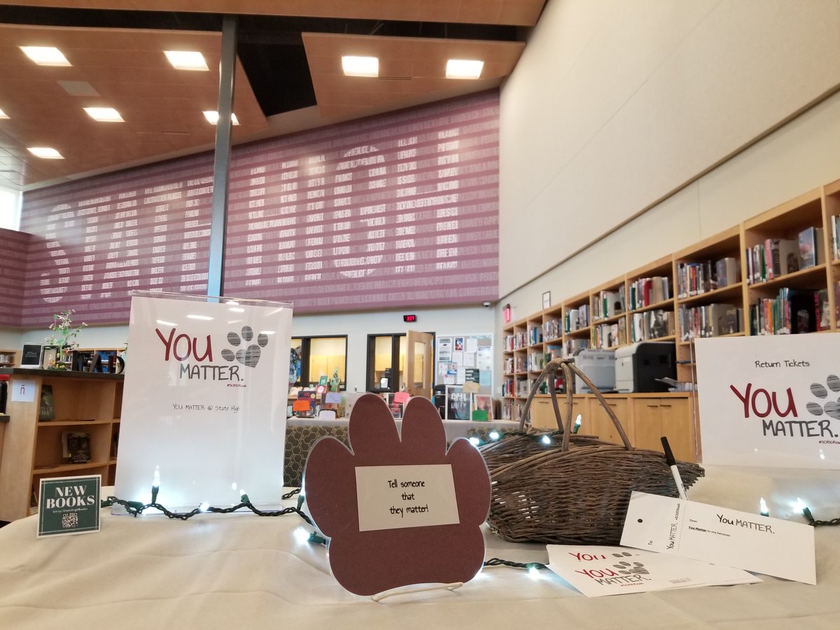 StateHighLib's tweet photo. Pickup #YouMatter cards from ALL offices @statecollegehs @scasdequity Counseling AND the Library! #ScasdReads @statecollegesd https://t.co/hoYE7H1VlX