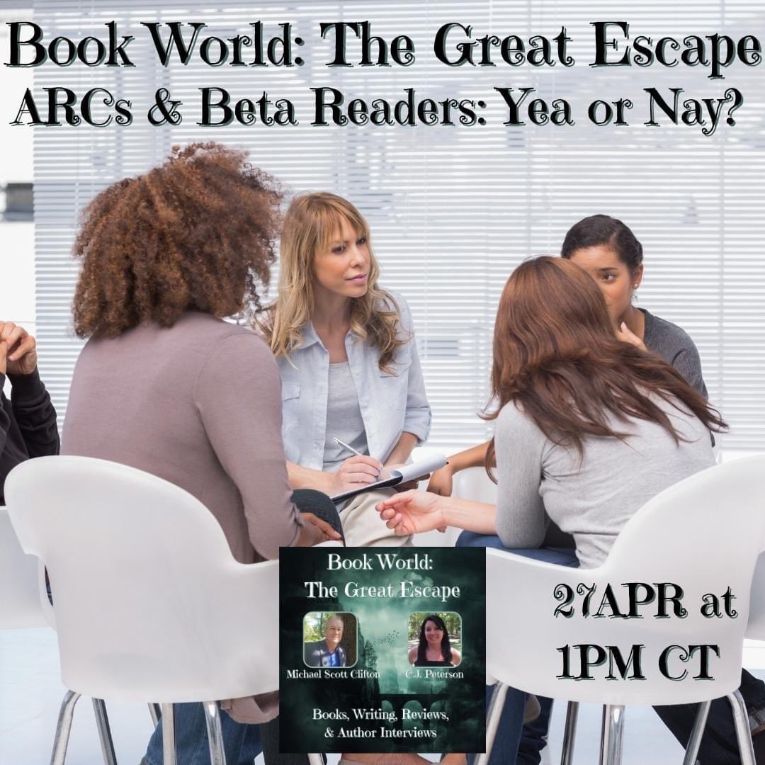 TOMORROW on @BookWorldTGE, we talk about '#ARCs & #Beta #Readers: Yea or Nay?
#FB: facebook.com/groups/bookwor…
C.J. #youtubechannel - bit.ly/3NymTI1
Mike’s #youtube - bit.ly/3wUcqRh  
#bookworldtge #bookworld #livebroadcast #worldofbooks #readers #writers #book